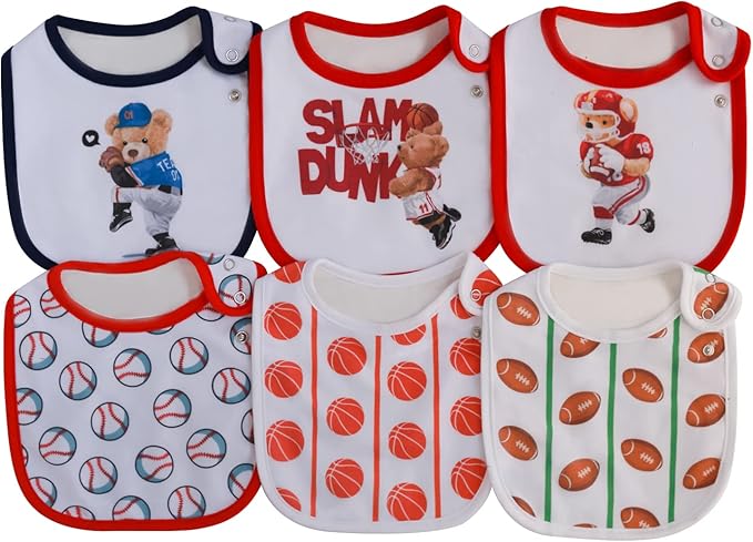 Maiwa 6 Pack Waterproof Cotton Baby Bibs for Girls Boys for Drooling Eating with Snaps