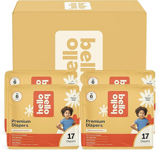 Hello Bello Diapers, Size 6 (35+ lbs) Superstars - 68 Count Value Pack of Premium Disposable Baby Diapers, Hypoallergenic with Soft, Cloth-Like Feel