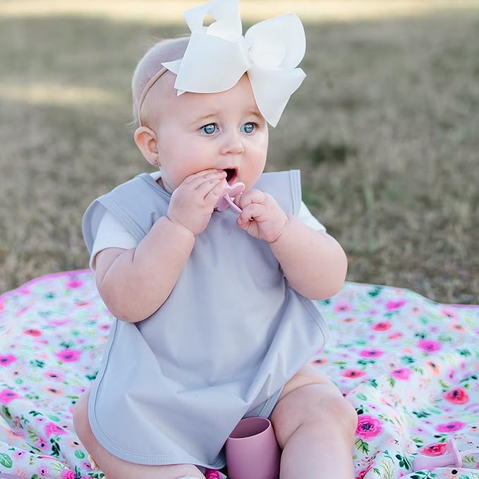 BapronBaby Minimalist Light Grey Bapron - No Neck Tie Safer Bib for Baby & Toddler - Soft Waterproof Stain Resistant - Machine Washable - Sz Baby/Toddler 6m-3T