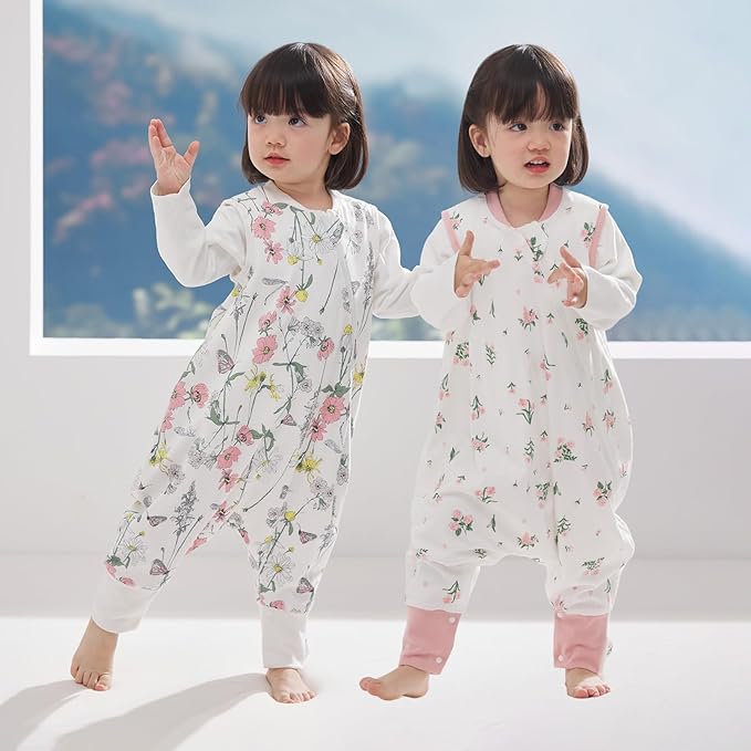 Duomiaomiao 2 Pack 0.5 TOG Toddler Sleep Sack 12-24 Months 100% Cotton Lightweight Baby Sleep Sack with Feet, Breathable Comfy Toddler Wearable Blanket