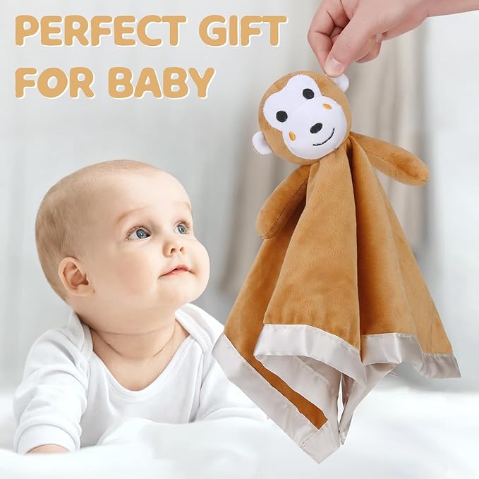 Pro Goleem Monkey Loveys for Babies, Soft Security Blanket Baby Snuggle Toy Newborn Stuffed Animals Baby Gifts for Boys and Girls, 16 Inch