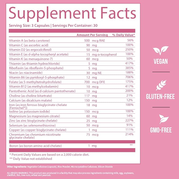 GOBIOTIX Prenatal Vitamins for Women - Multivitamins with Iron, Calcium, Vitamin D2, C, Zinc & Folic Acid for Pregnancy - Pre and Postpartum Essentials - Non-GMO - 90 Capsules