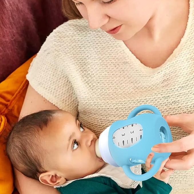 Juome Silicone Sleeves with Handles for Avent Natural Glass Baby Bottle - 3 Pack Anti Breakage Holder for Phillips Avent Baby Bottles, Compatible with Philips Avent Anti Colic Baby Bottles 4 oz