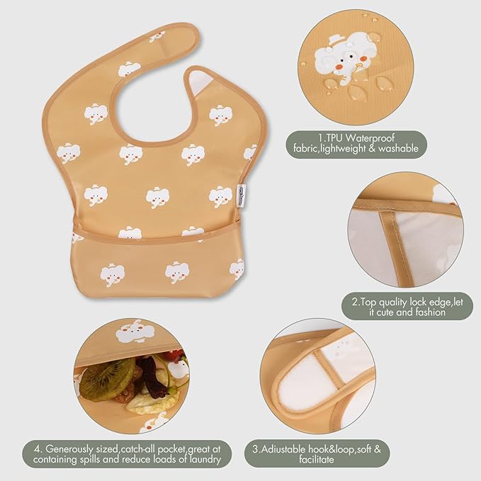 Soarwg Kids Baby Bibs, 5 Pack Waterproof Bibs for Unisex Boys Girls, Essential Must Have for Babies Eating, Feeding