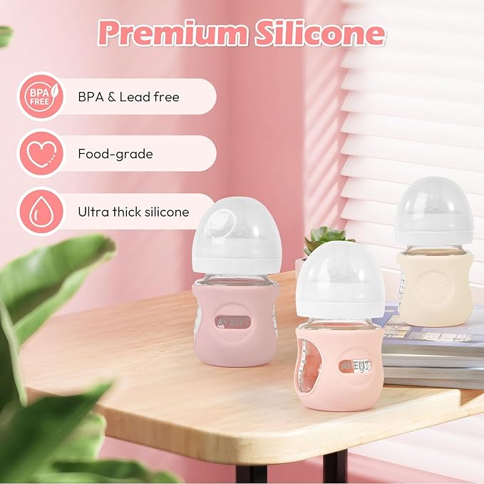 3 Pack Silicone Sleeves for Philips Avent Natural Glass Baby Bottles, Anti Breakage Baby Bottle Holder for Baby Girls, Compatible Philips Avent Glass Natural Baby Bottle, 4 oz