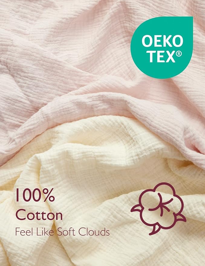 Momcozy Muslin Standard Fitted Crib Sheets, 52"x28", 2 Pack Soft Breathable Natural Cotton Baby Mattress Sheet, 360° Mattress Wrapping No Slip Boys Girls Neutral Toddler Bed Sheet, Beige Blush