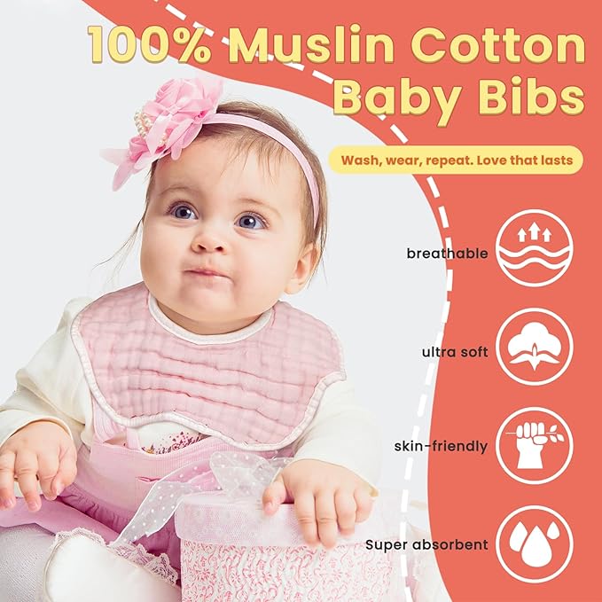 Baby Bibs Muslin Drool Teething Drooling Bibs for Baby Girl Boy Muslin Cotton