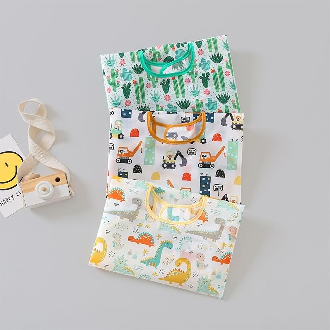 3 Pcs Waterproof Long Sleeves Baby Bibs Weaning Smock Bib 3-24 Months