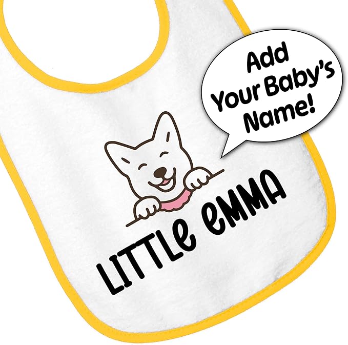 Personalized Baby Bib – Soft Cotton Terry, Cute Jindo Dog Design with Custom Text (1-2 Lines) – Newborns & Toddlers