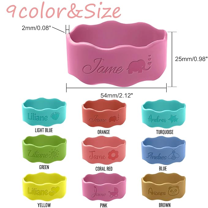 Personalized Baby Bottle Labels for Daycare Custom Water Bottle Name Bands Customized Engraved Silicone Baby Reusable Bottle Straps Labels for Cups School-Orange Red