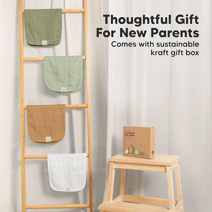 5-Pack Cotton Muslin Burp Cloths Baby Girls, Boys - Soft & Absorbent Spit Up Burp Rags, Large Muslin Towel, Cotton Wash Cloths for Babies, Newborn, Infant, No Shrink, Durable, Neutral (Pine)