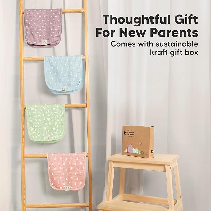 5-Pack Cotton Muslin Burp Cloths Baby Girls, Boys - Soft & Absorbent Spit Up Burp Rags, Large Muslin Towel, Cotton Wash Cloths for Babies, Newborn, Infant, No Shrink, Durable, Neutral (Wild Bloom)