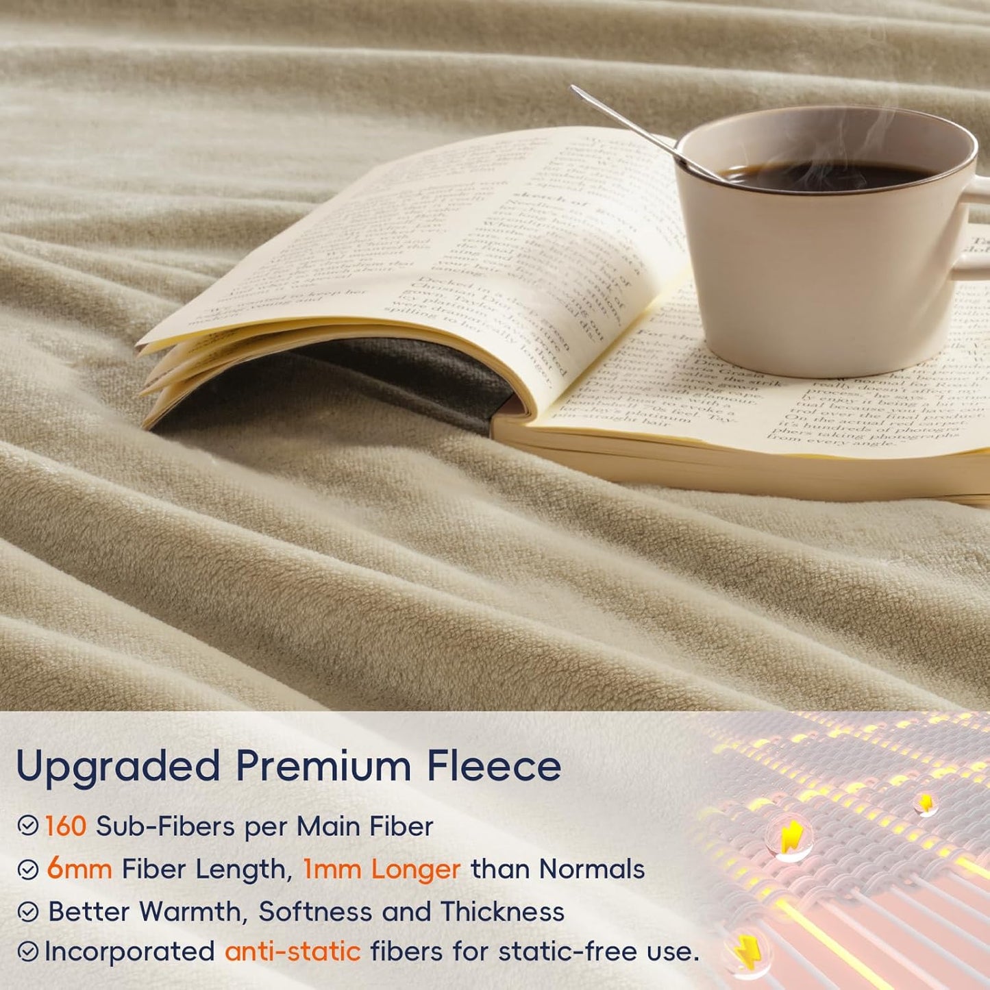 PHF Ultra Soft Fleece Blanket Twin Size, No Shed No Pilling Luxury Plush Cozy 300GSM Lightweight Twin XL Blanket for Bed, Couch, Chair, Sofa Suitable for All Season, 76" x 90", Khaki