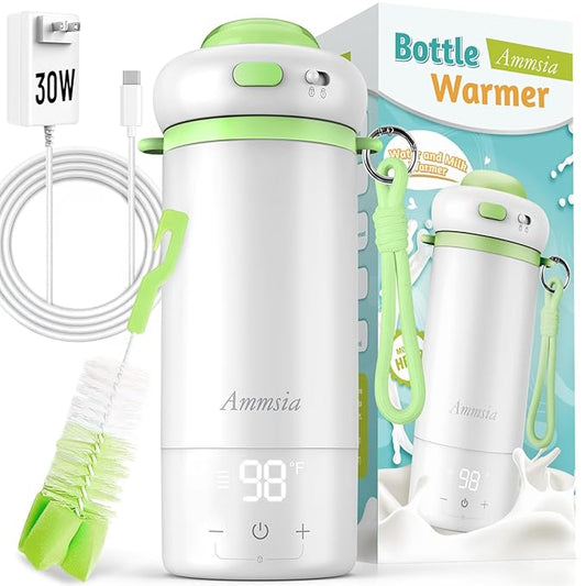 Portable Bottle Warmer for Travel – Fastest Heating & Charging, Fits Global 100-240V, Exclusive Sterilization & Water Quality Test Mode, 17Oz Large Capacity Baby Milk Warmer for Breastmilk & Formula