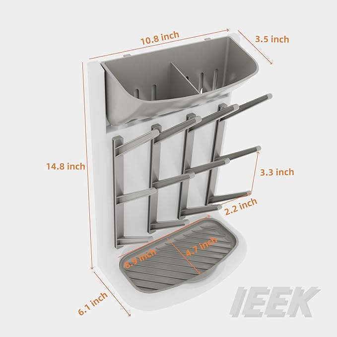 IEEK Baby Bottle Drying Rack,Space Saving Countertop Drying Rack for Baby Accessory & Pump Parts,Suction Cup Wall Mounted Bottle Rack Holder Large Vertical Drying Tower,Grey and White