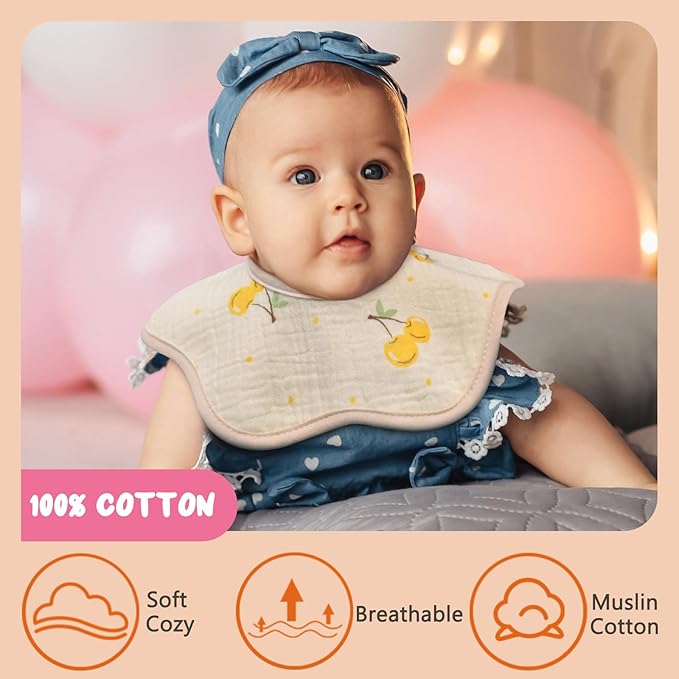 EllieHouse Baby Bibs for Girls Boys 8 Pack Muslin Drool Teeth Drooling Teething Bibs Muslin Cotton for Toddler Infant
