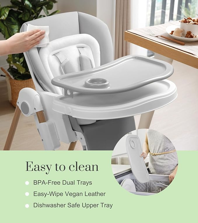 Mallify Foldable High Chairs for Babies and Toddlers, 3-in-1 Convertible Baby High Chair with Removable Soft Cushion and Tray, Adjustable Height & Recline, Lockable Wheels, Ligh Gray