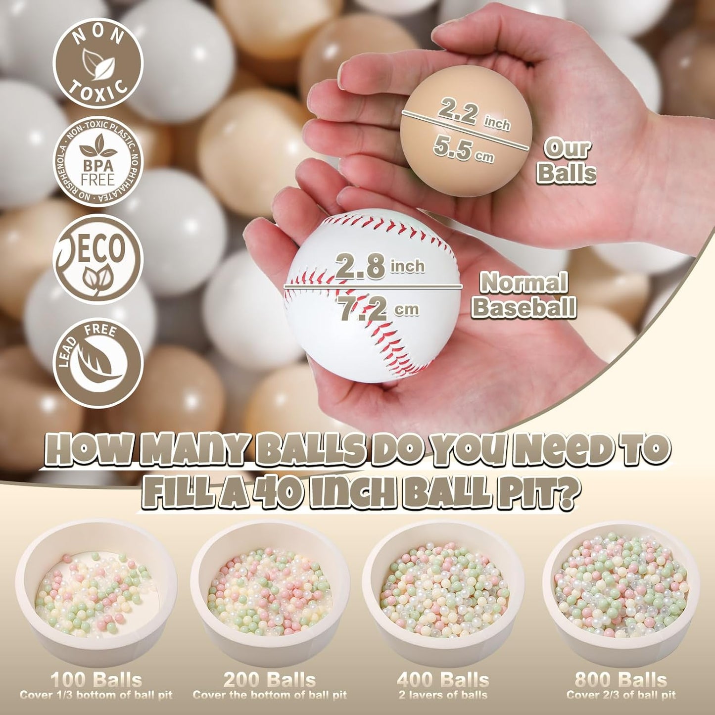 GOGOSO Ball Pit Balls for Toddlers,100pcs 2.15inch Crawl Balls BPA Free Crush Proof PlayBalls Soft Plastic Bals for Toddler, Pool Tent Party Favors Summer Water Bath Toy