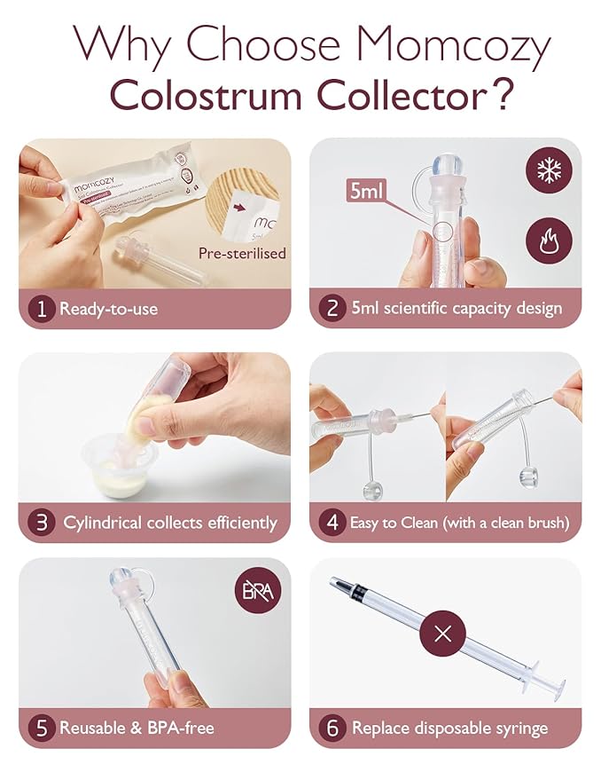 Momcozy Colostrum Collector Reusable Breast Milk Collector, Portable Colostrum Container Can be Feeding Baby, Multi-Use Collector BPA Free, 5ml-2pcs