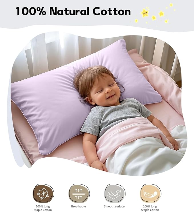 Deep Dream 100% Cotton Toddler Pillowcases Set of 2, 13x18 Inches Fits Baby Pillow Sized 12x16, 13x18, 600 Thread Count Cotton Small Travel Kids Pillow Case Covers with Envelope Closure, Lavender