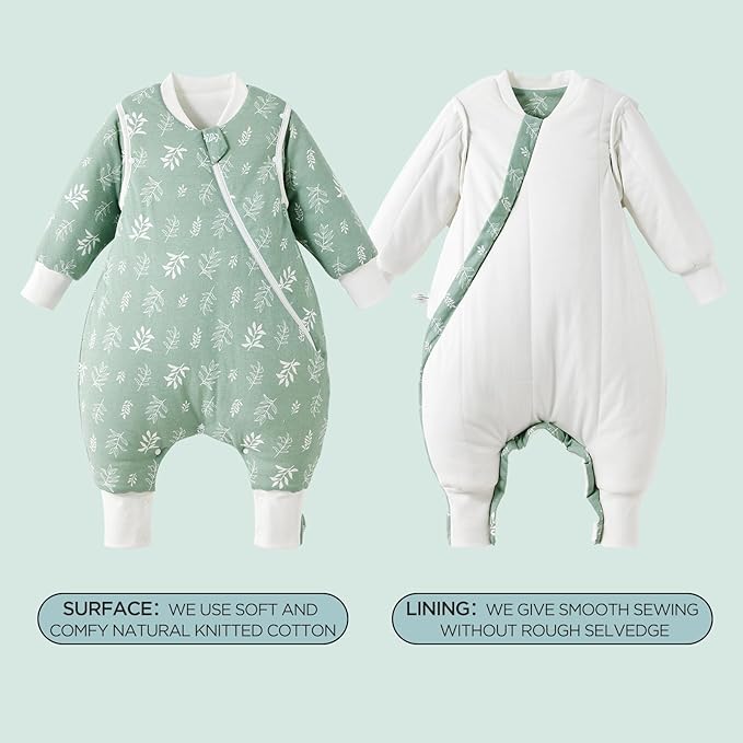 Duomiaomiao 3.5 TOG Toddler Sleep Sack 2-3T 100% Cotton Winter Side Open Zipper Baby Sleep Sack with Feet, Warm Toddler Wearable Blanket