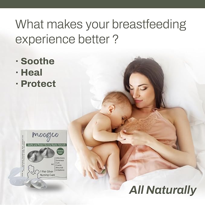 MoogCo The Original Silver Nursing Cups - Nipple Shields for Breastfeeding Newborn - 999k Nipple Cups - Nipple Shield for Nursing Newborn - Silver Nipple Covers for Breastfeeding (Tri-Laminate Silver)