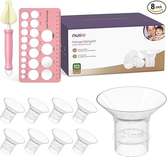 Nuliie 8PCS Silicone Flanges Insert Replacement Kit, Flange Sizing Kit 21mm for 24mm Flange/Shield Breast Pumps, Pumping Essential Kit for Moms
