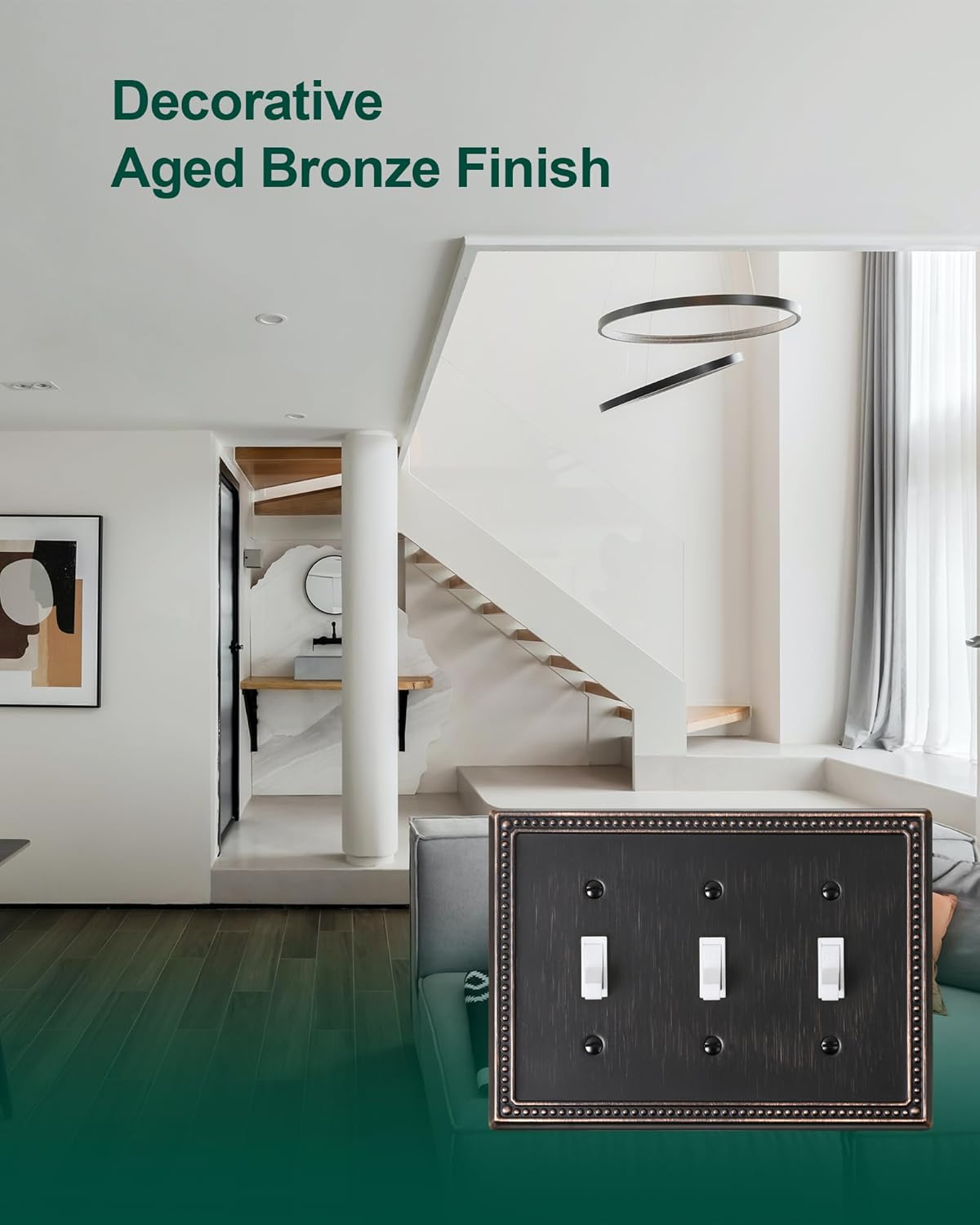 2-Pack Triple Toggle Light Switch Cover Plate, Pearls Decorative Switch Plate Covers, Aged Bronze 3 Gang Metal Wall Plate, Corrosion Resistant