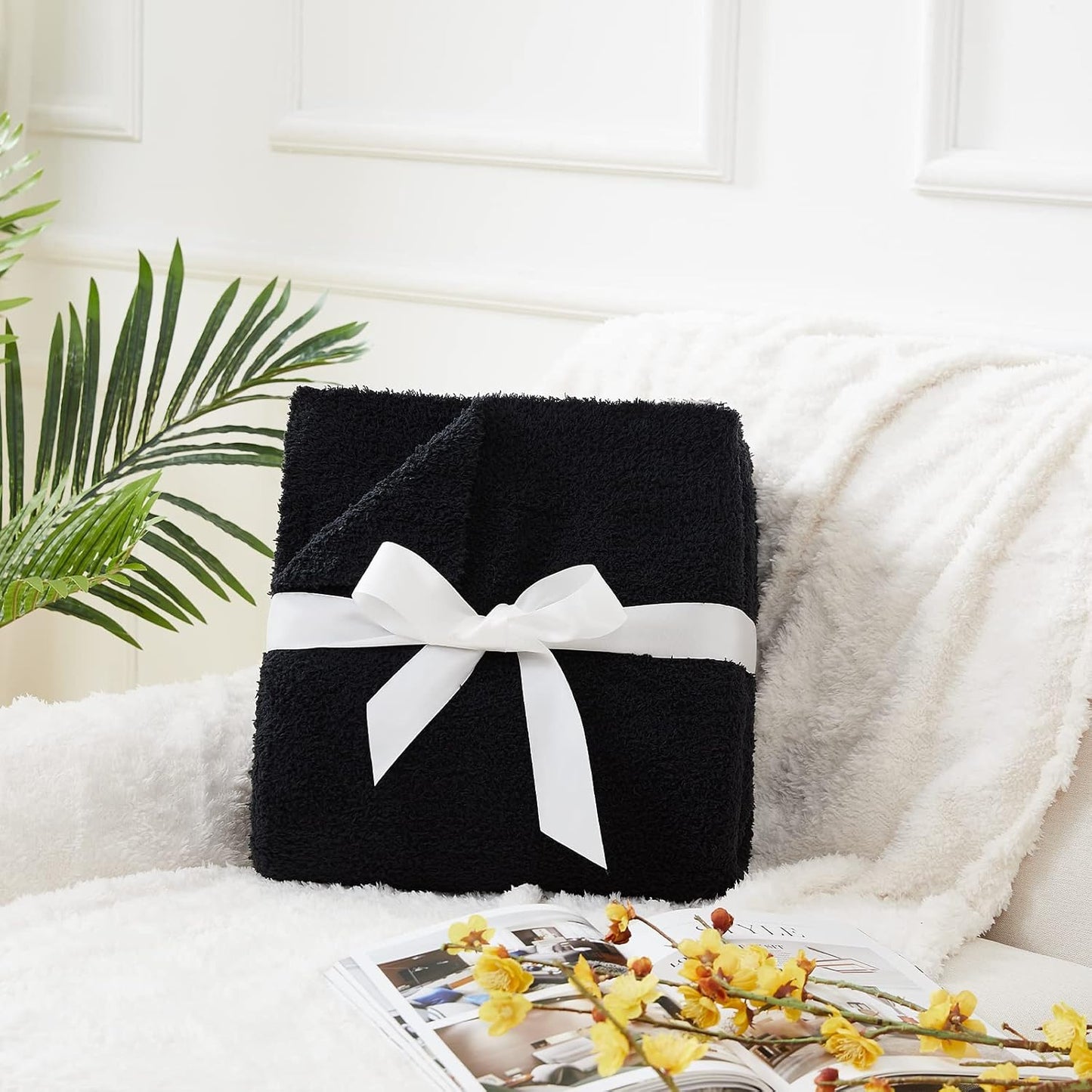 CYMULA Knit Throw Blanket for Couch Black-Super Soft Lightweight Plush Fuzzy Fluffy Cozy Blankets and Throws for Sofa Bed, 50x60 inches