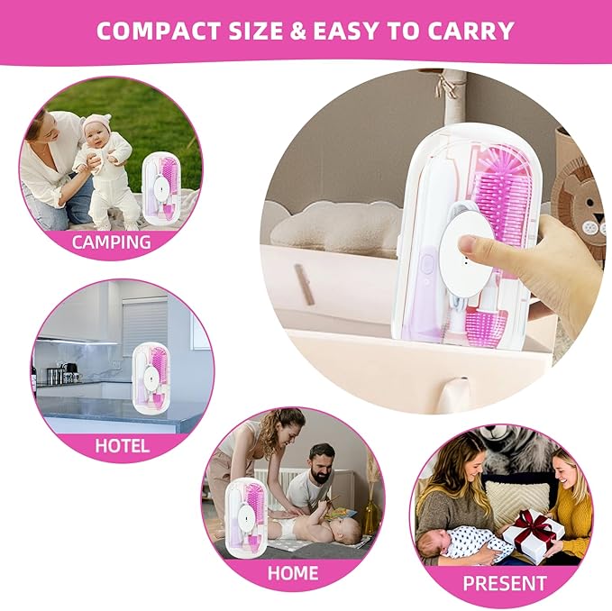 Electric Bottle Brush Set with Silicone Pacifier/Straw Brush and Mixing Head, Water Bottle Cleaner with Drying Rack, 2 Modes & 360 Rotation (Purple)