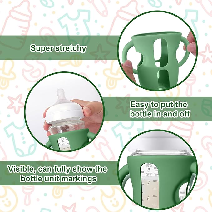 Juome Silicone Sleeves with Handles for Avent Natural Glass Baby Bottle - 3 Pack Anti Breakage Holder for Phillips Avent Baby Bottles, Compatible with Philips Avent Anti Colic Baby Bottles 8 oz