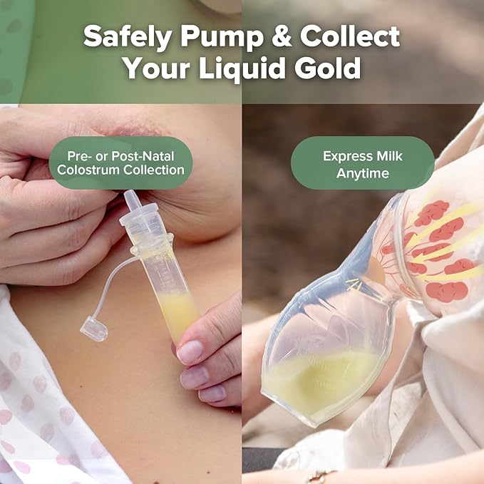 haakaa Gen.1 Manual Breast Pump 100ml/4oz. & 4ml Colostrum Collectors (6pcs) Combo - Liquid Gold Collection Set, Flexible & Soft Silicone Breast Milk Collector with Ready-to-use Colostrum Syringe
