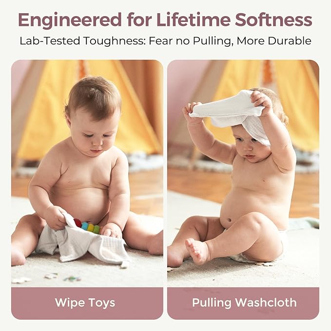 Momcozy Baby Washcloths - 4 Layer Design| Medium Thickness| Soft & Absorbent| Premium Cotton for Newborns' Skin-Great for Bathing, Wiping & on-the-go Use, Shower Gift and Essential(5 Pack, 10x10 inch)