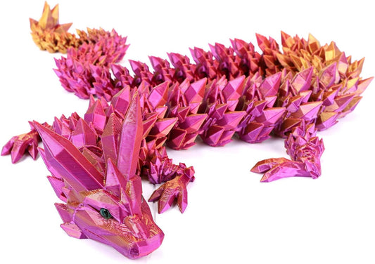 24" 3D Printed Dragon, Articulated Dragon, Crystal Dragon, Dragon Fidget Toy, Home Office Decor Executive Desk Toys ﻿(Red)