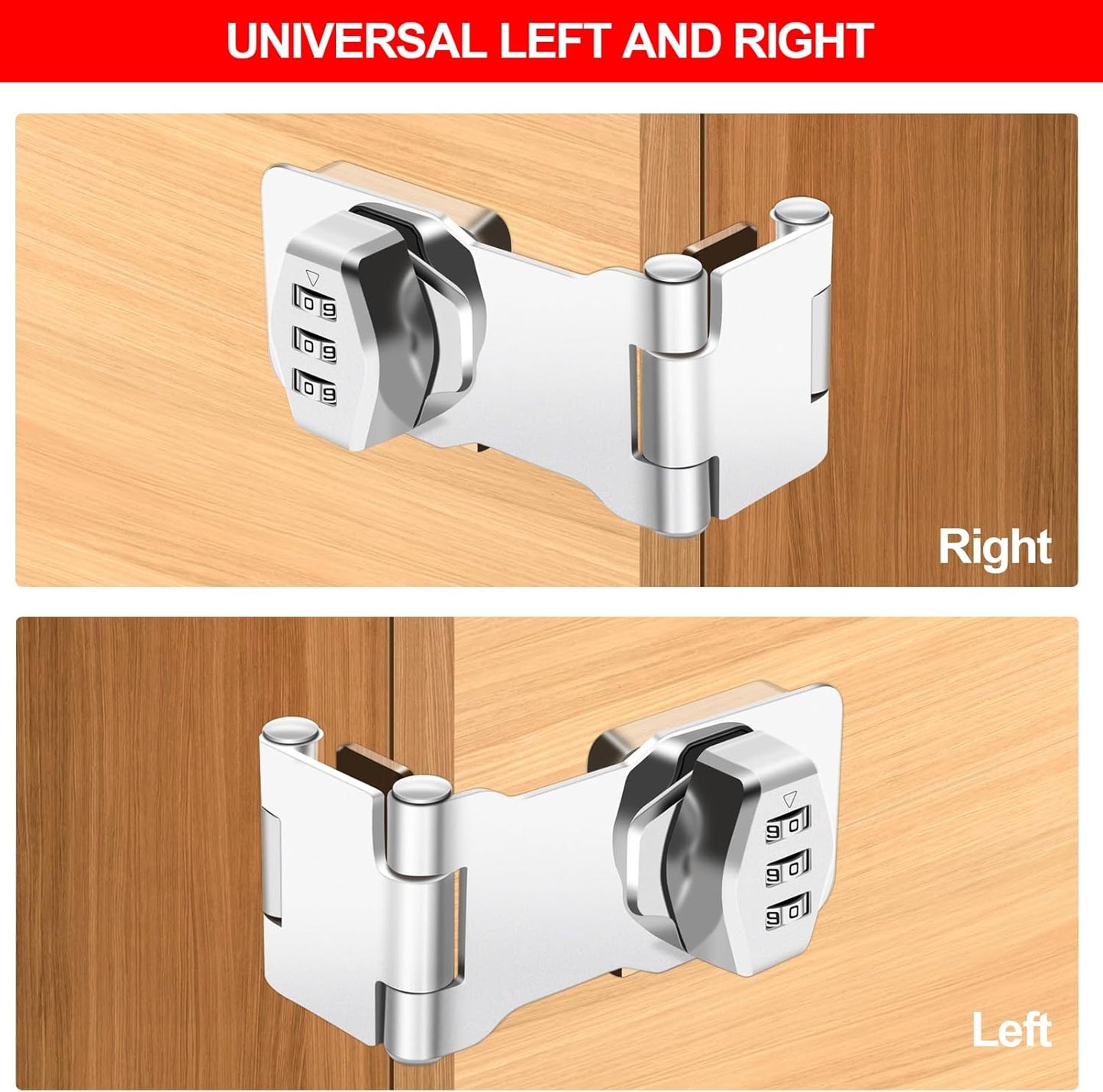 2 Pack Password Rotary Hasp Locks, Collapsible Solid 304 Stainless Steel File Cabinet Lock Desk Drawer Lock, for 90 Degree and 180 Degree Drawers, Dabinets, Doors, Flip Barn Door, Outdoor