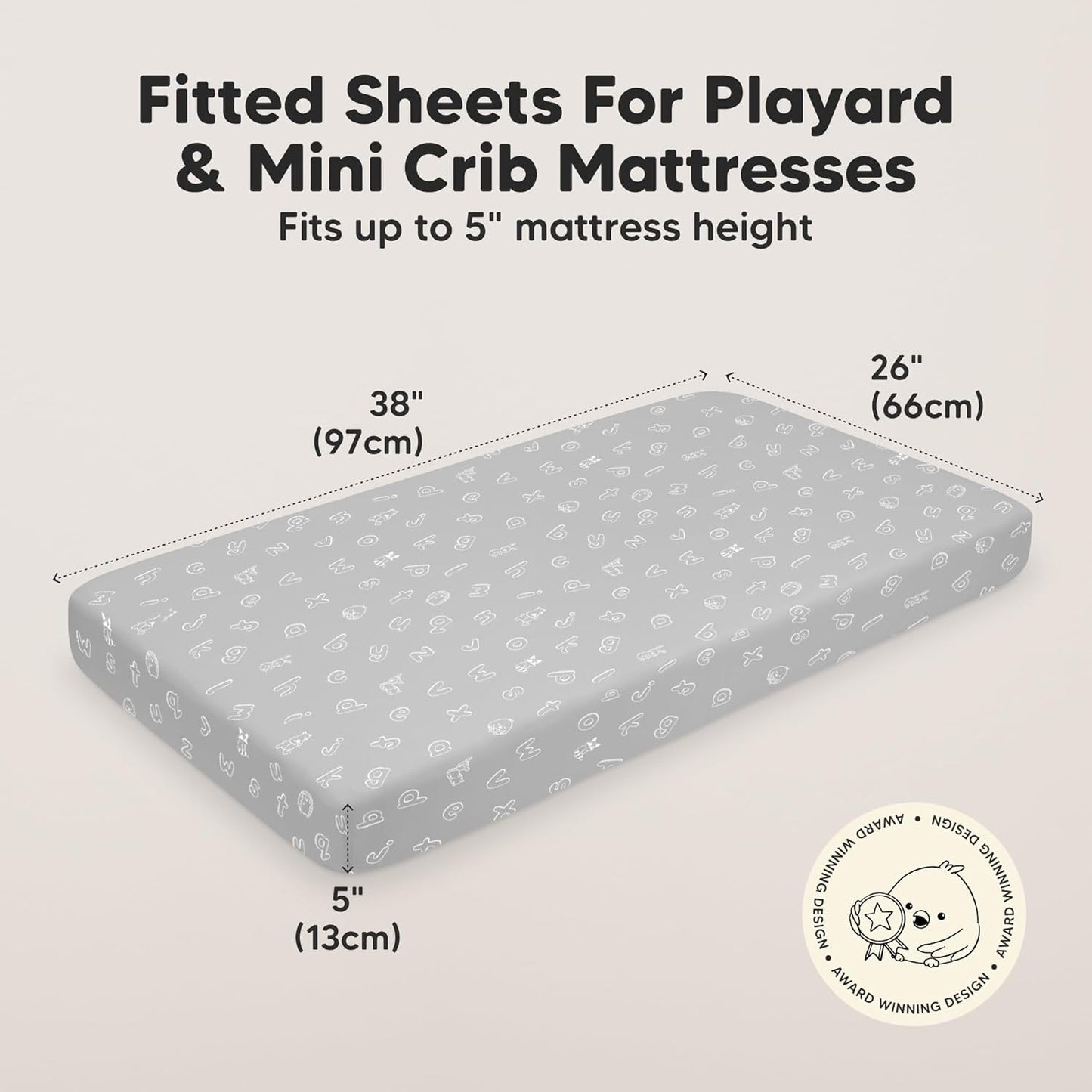 2-Pack Mini Crib Sheets Fitted - 38x26 Pack N Play Sheets for Pack and Play Mattress, Organic Cotton, Soft & Breathable Playard Bedding, Neutral Mini Toddler Bed Cover for Boys, Girls (ABC Land)