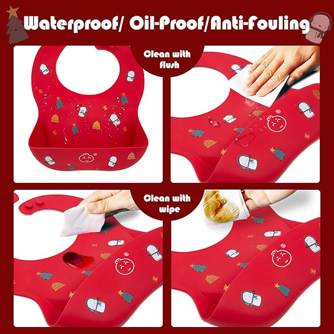 Little Dimsum Baby Bib Silicone Adjustable Waterproof - Soft Comfortable Feeding Bib with Food Catcher for Infants and Toddlers, Easy-Clean Design