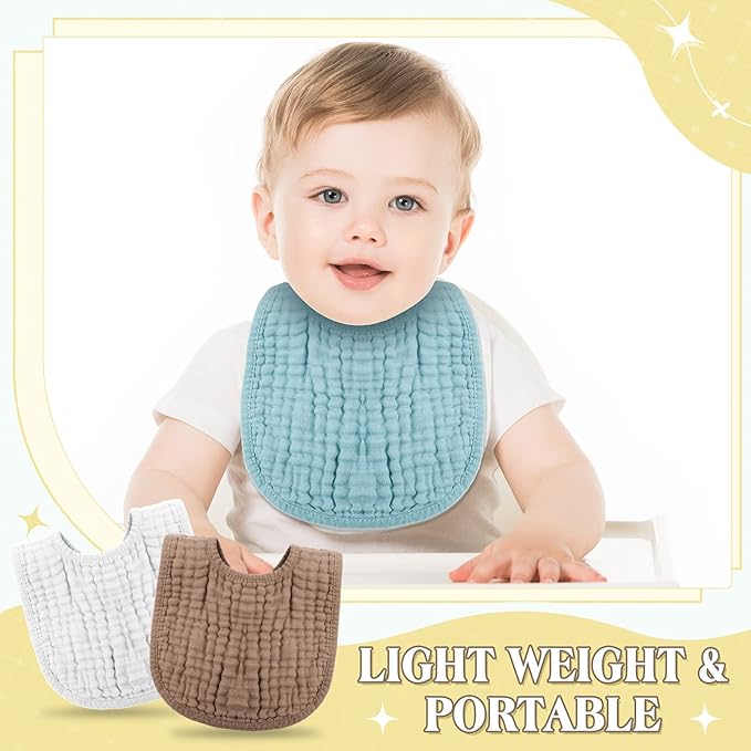 Frienda 8 Pcs Muslin Baby Bibs Cotton Bandana Drool Bibs Bulk for Newborn Infant 6 Absorbent Layers Feeding Accessory