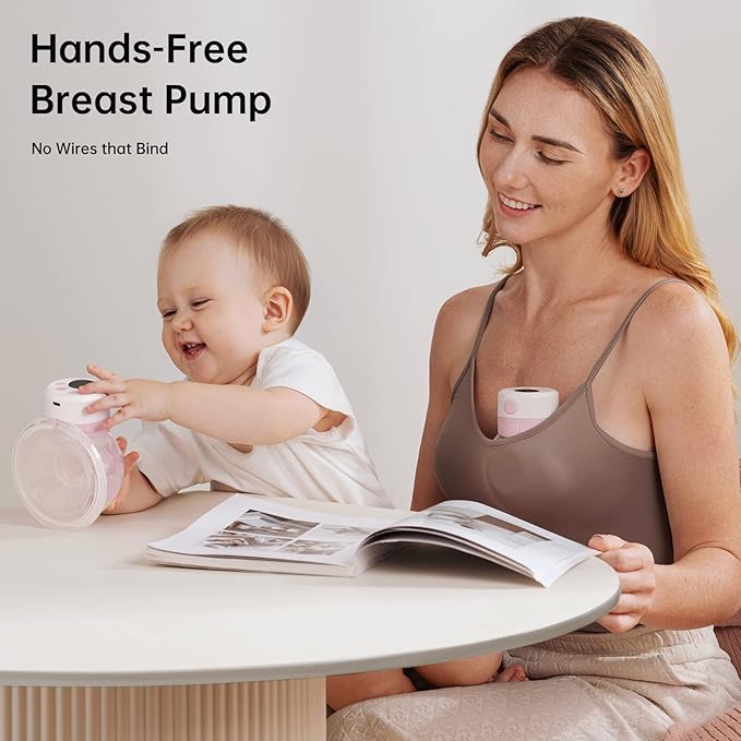 TSRETE Double Wearable Breast Pump, Electric Hands-Free Breast Pumps with 2 Modes, 9 Levels, LCD Display, Memory Function Rechargeable Milk Extractor-24mm Flange, Pink