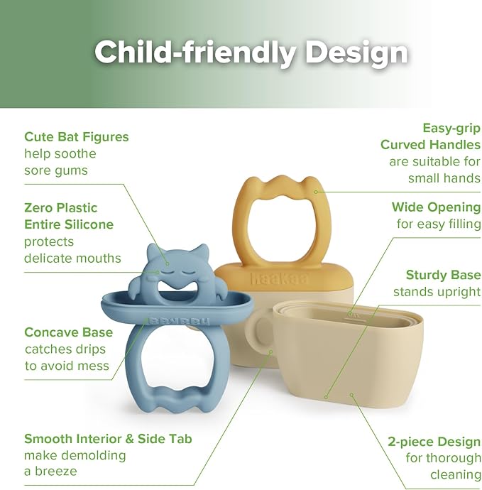 Haakaa Chilly Monster Breastmilk Popsicle Molds, Silicone Popsicle Molds for Baby Teething Relief, BPA Free Frozen Breast Milk Teether Popsicle Maker & Ice Pop Molds for Infant 6m+(Sky Blue + Mustard)