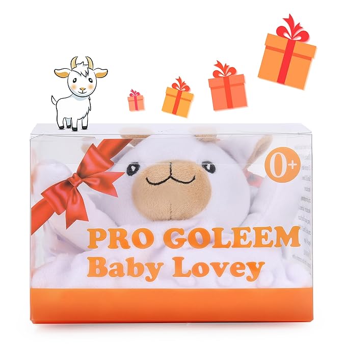 Pro Goleem Goat Loveys for Babies, Soft Security Blanket Baby Snuggle Toy Newborn Stuffed Animals Baby Gifts for Boys and Girls, 16 Inch