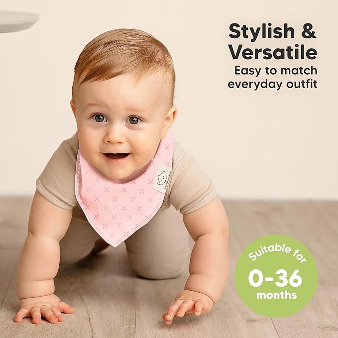 KeaBabies 8-Pack Organic Baby Bandana Bibs for Girls - Super Absorbent Triangle Baby Bibs for Drooling and Teething Infant, 100% Cotton Extra Soft for Newborn, Infant 0-36 Months (Blush)