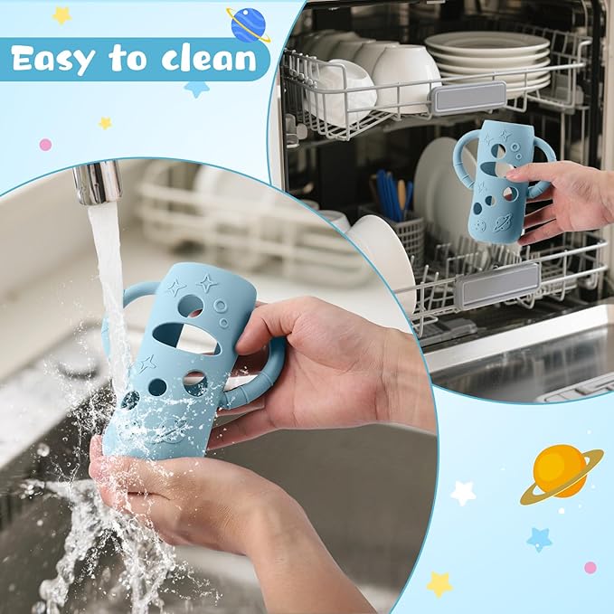 Mity rain 3 Pack Silicone Sleeves for Lansinoh Glass Bottles 8 OZ - Anti Breakage Baby Bottle Holder, Compatible with Lansinoh Glass Bottles for Babies with Handle