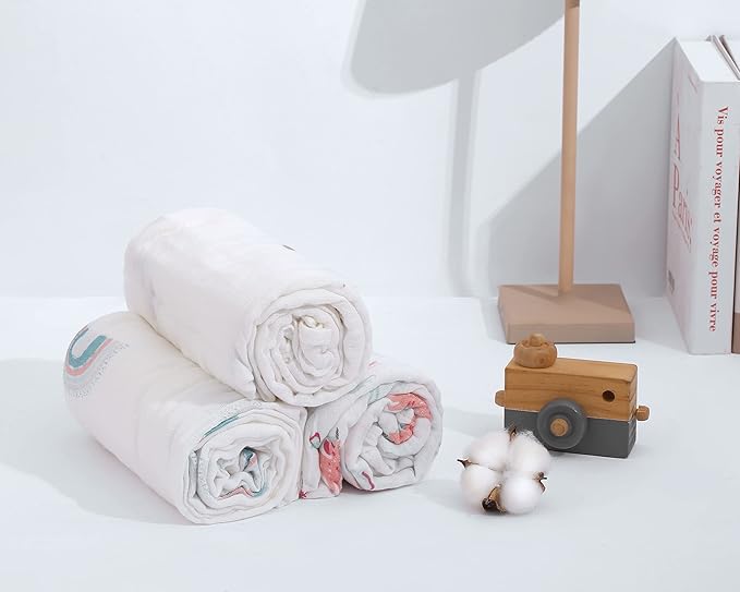 Muslin Baby Quilt 100% Cotton Newborn Blanket 47" X 47" 2 Layers Muslin Swaddle for Boy and Girl (Rainbow Series)