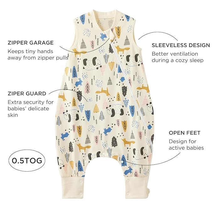 Duomiaomiao 0.5 TOG Toddler Sleep Sack 6-12 Months 100% Cotton Lightweight Baby Sleep Sack with Feet, Breathable Comfy Toddler Wearable Blanket