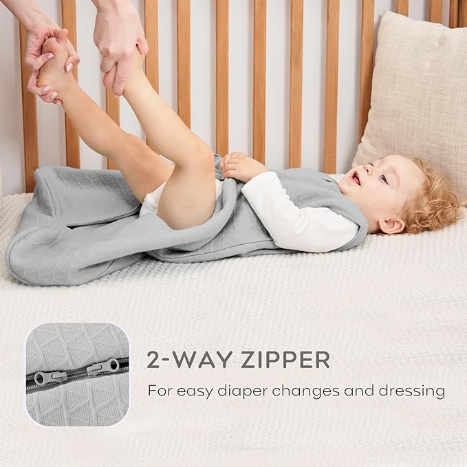 Yoofoss Baby Sleep Sack 0-6 Months, 2.0 TOG Baby Wearable Blanket with 2-Way Zipper, 100% Cotton Fabric Winter Newborn Sleeping sack, Warm Soft Comfy Grey(Small)