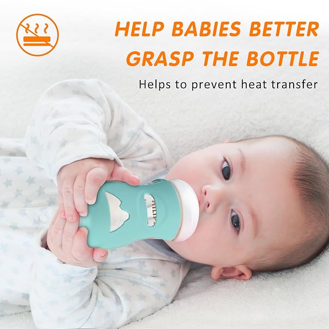 Silicone Sleeves for Avent Glass Natural Baby Bottle,3 Pack Bottles Shatter Proof Bottle Covers,Anti Flow Holder Compatible Baby Bottle 8 oz,BPA Free (Grey+Blue+Green)