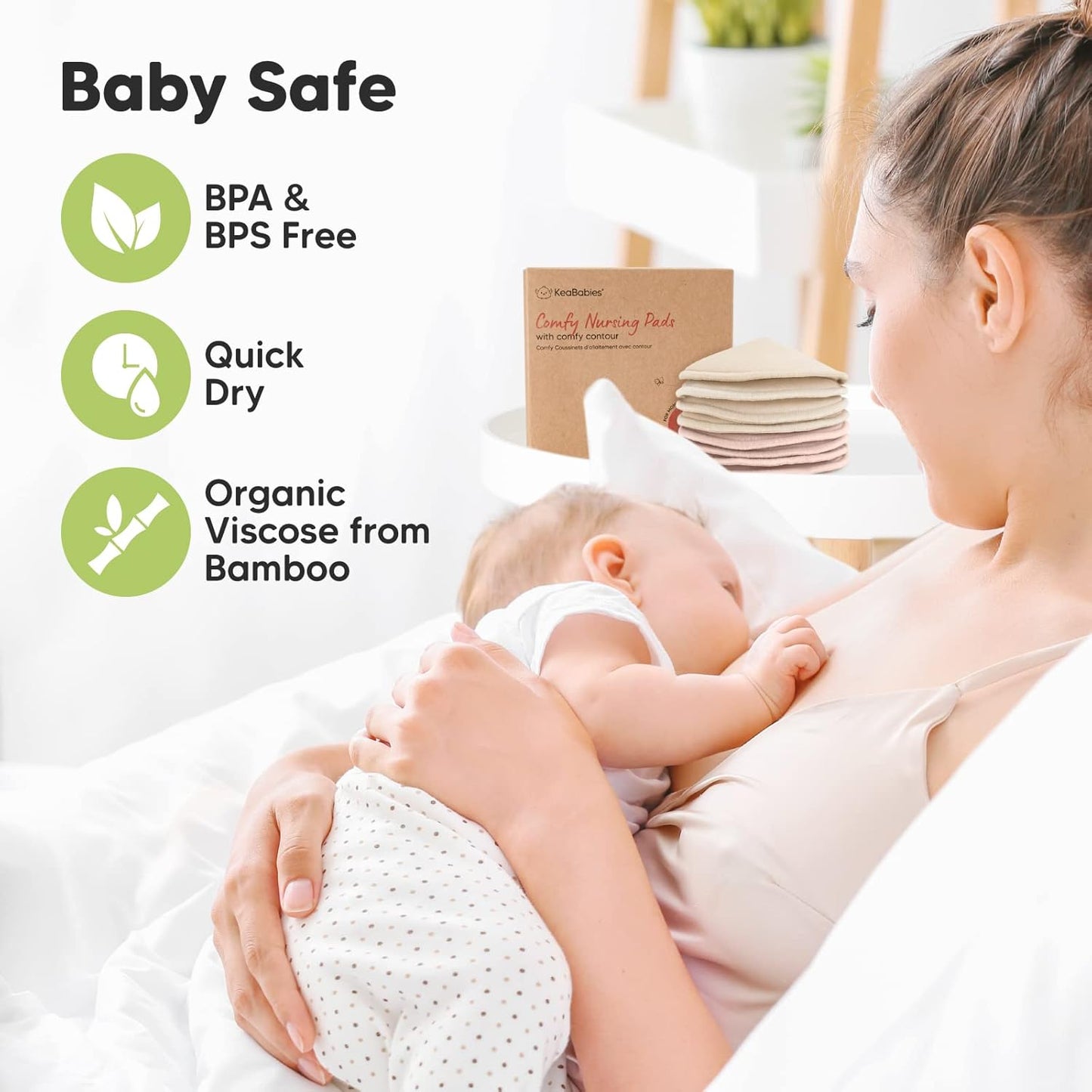 Organic Nursing Pads - 8 Washable Viscose Derived from Bamboo Breastfeeding Pads, Wash Bag, Reusable Breast Pads for Breastfeeding, Nipple Pads for Breastfeeding Essentials(Neutrals, L 4.8")