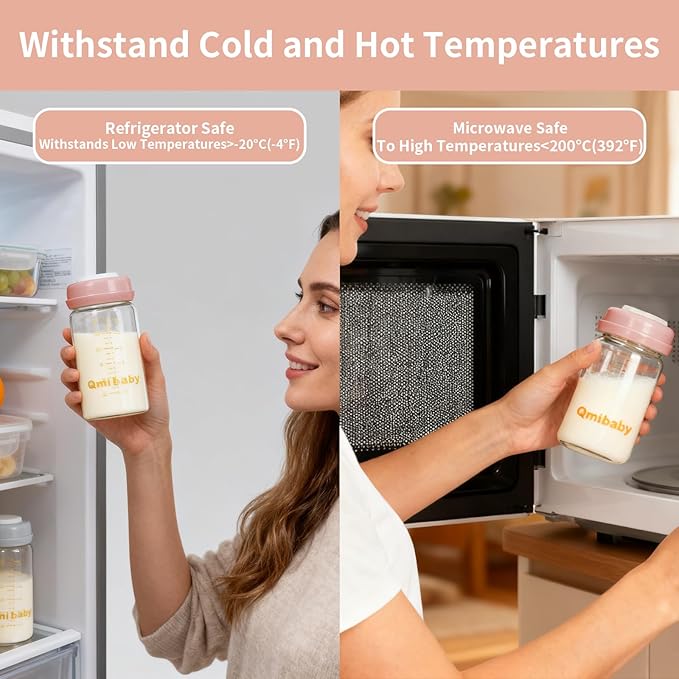 Breast Milk Storage Bottles 180ml 6oz BPA-Free Leak-Proof Natural Baby Bottle for Breastmilk Storage Wide Neck Bottles with Screw Ring Sealing Disk Breastfeeding (Pink, 180ml-6Packs)