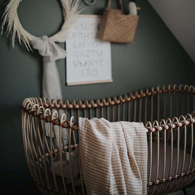 mushie Muslin Baby Swaddle Blanket | 100% Organic Cotton (Natural Stripe)